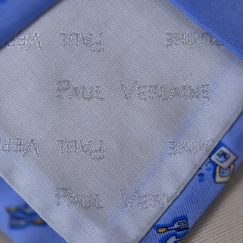 Paul Verlaine Paris Silk Tie Sky Blue Gardening Motif Spain‎ Mens Necktie